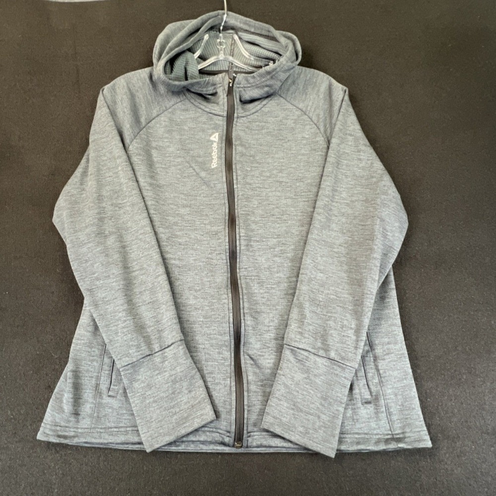 Reebok Full Zip‎ Hoodie Gray Womens XL Heathered Waffle Knit Activewear Jacket